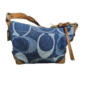 Coach signature denim leather hobo shoulder bag